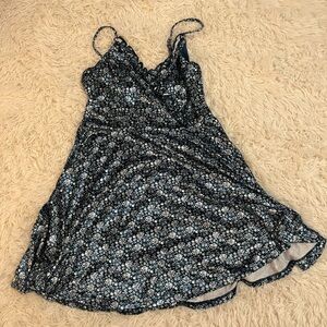 Francesca’s Blue and White Floral Velvet Dress